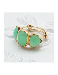 BAGUE 3 PIERRES SERTIES - CHRYSOPRASE
