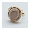 BAGUE ASYMETRIQUE PIERRE SERTIE QUARTZ FUME ET ZIRCONS