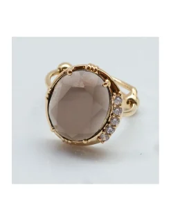 BAGUE ASYMETRIQUE PIERRE SERTIE QUARTZ FUME ET ZIRCONS