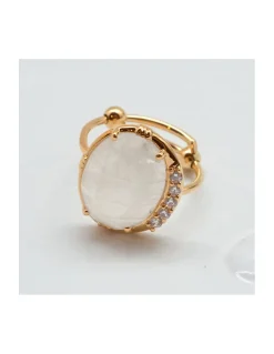 BAGUE ASYMETRIQUE PIERRE SERTIE LABRADORITE BLANCHE ET ZIRCONS