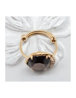 BAGUE ASYMETRIQUE PIERRE SERTIE QUARTZ FUME ET ZIRCONS