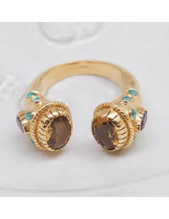BAGUE MAHARADJAH - CITRINE ET ARGENT PLAQUÉ OR