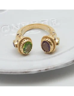 BAGUE MAHARADJAH - PÉRIDOT, AMÉTHYSTE, RHODOLITE ET ARGENT PLAQUÉ OR