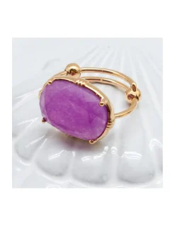 BAGUE OVALE PIERRE PLATE QUARTZ LAVANDE