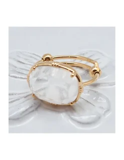 BAGUE OVALE PIERRE PLATE CRISTAL DE ROCHE