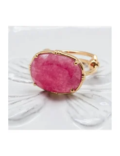 BAGUE OVALE PIERRE PLATE QUARTZ FRAISE