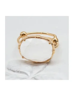BAGUE OVALE PIERRE PLATE CRISTAL DE ROCHE