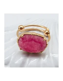 BAGUE OVALE PIERRE PLATE QUARTZ FRAISE