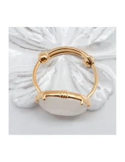 BAGUE OVALE PIERRE PLATE LABRADORITE BLANCHE
