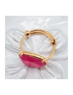 BAGUE OVALE PIERRE PLATE QUARTZ FRAISE