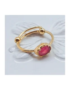 BAGUE PETITE PIERRE OVALE SERTIE QUARTZ FRAISE