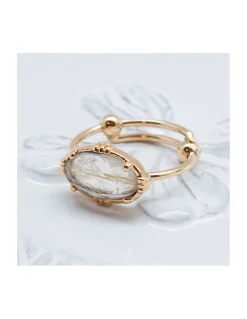 BAGUE PIERRE OVALE HORIZONTALE QUARTZ RUTILE OR