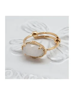 BAGUE PIERRE OVALE HORIZONTALE LABRADORITE BLANCHE