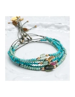 BARBS - BRACELET TOURMALINE (COULEUR AU CHOIX) ET TURQUOISES (LONG)