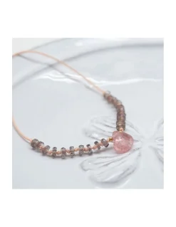 BEACH FRONT - BRACELET GRENATS CAMÉLÉON ET GOUTTE QUARTZ ROSE (COURT)