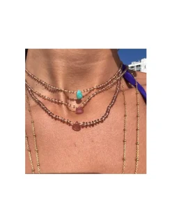BEACH FRONT - COLLIER GRENATS CAMÉLÉON ET GOUTTE TURQUOISE