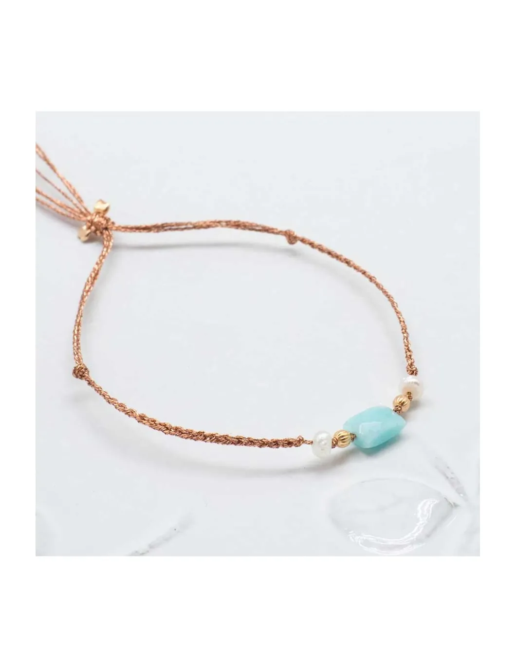 BIANCA - BRACELET AMAZONITE ET PERLES D'EAU DOUCE SUR TRESSE LUREX