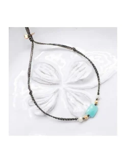 BIANCA - BRACELET AMAZONITE ET PERLES D'EAU DOUCE SUR TRESSE LUREX
