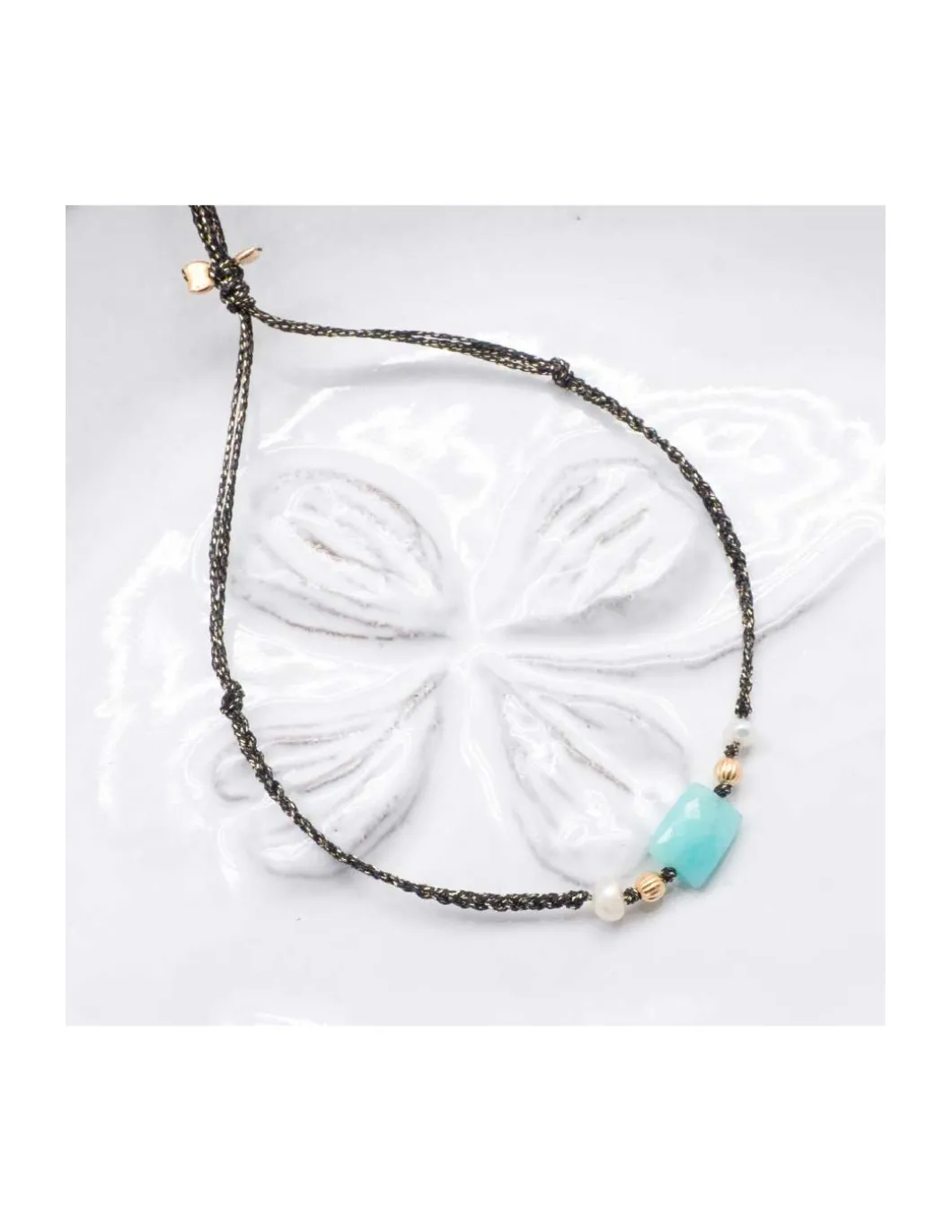 BIANCA - BRACELET AMAZONITE ET PERLES D'EAU DOUCE SUR TRESSE LUREX