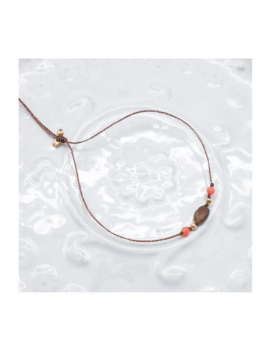 BIANCA - BRACELET ANDALOUSITE ET CORAIL BAMBOO SUR CORDON LUREX