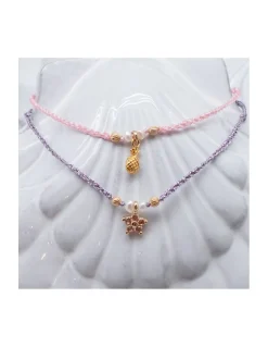 BIANCA - BRACELET CHARM ANANAS ET PERLES D'EAU DOUCE SUR TRESSE LUREX