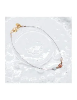 BIANCA - BRACELET DE CHEVILLE TOURMALINE PICASSO (COULEUR AU CHOIX) ET MORGANITES SUR CORDON LUREX