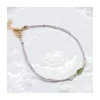 BIANCA - BRACELET DE CHEVILLE TOURMALINE PICASSO (COULEUR AU CHOIX) ET MORGANITES SUR TRESSE LUREX