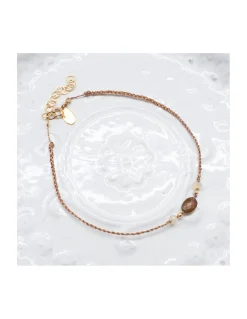 BIANCA - BRACELET DE CHEVILLE ANDALOUSITE ET OPALES BLANCHES SUR TRESSE LUREX