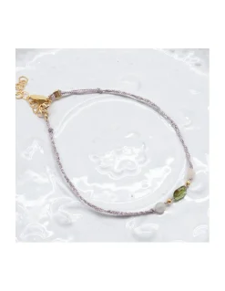 BIANCA - BRACELET DE CHEVILLE TOURMALINE PICASSO (COULEUR AU CHOIX) ET MORGANITES SUR TRESSE LUREX