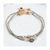 BIANCA - BRACELET DE CHEVILLE TOURMALINE (COULEUR AU CHOIX) ET PERLES DE CULTURE SUR TRESSE LUREX