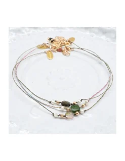 BIANCA - BRACELET DE CHEVILLE TOURMALINE (COULEUR AU CHOIX) ET PERLES DE CULTURE SUR CORDON LUREX