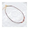 BIANCA - BRACELET DE CHEVILLE ANDALOUSITE ET CORAIL BAMBOO SUR TRESSE LUREX