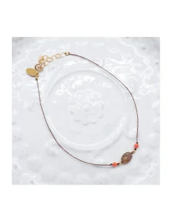 BIANCA - BRACELET DE CHEVILLE ANDALOUSITE ET CORAIL BAMBOO SUR CORDON LUREX