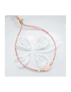 BIANCA - BRACELET OPALE ROSE ET PERLES D'EAU DOUCE SUR TRESSE LUREX