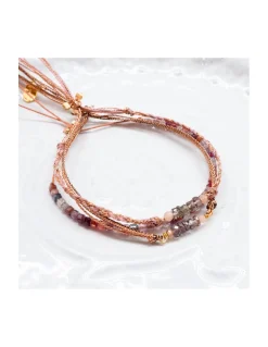 BIANCA - BRACELET PEACH MOONSTONES ET COLOR CHANGE GARNETS SUR FIL LUREX
