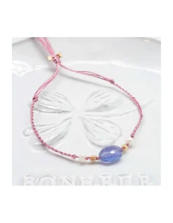 BIANCA - BRACELET TANZANITE OVALE ET PERLES D'EAU DOUCE SUR TRESSE LUREX