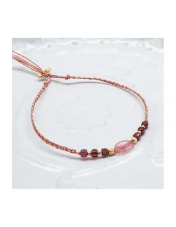 BIANCA - BRACELET TOURMALINE ET RHODOLITES CUBES SUR CORDON LUREX