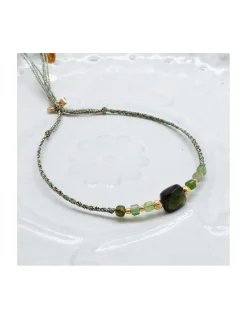 BIANCA - BRACELET TOURMALINE CARRÉE ET TOURMALINES VERTES SUR CORDON LUREX