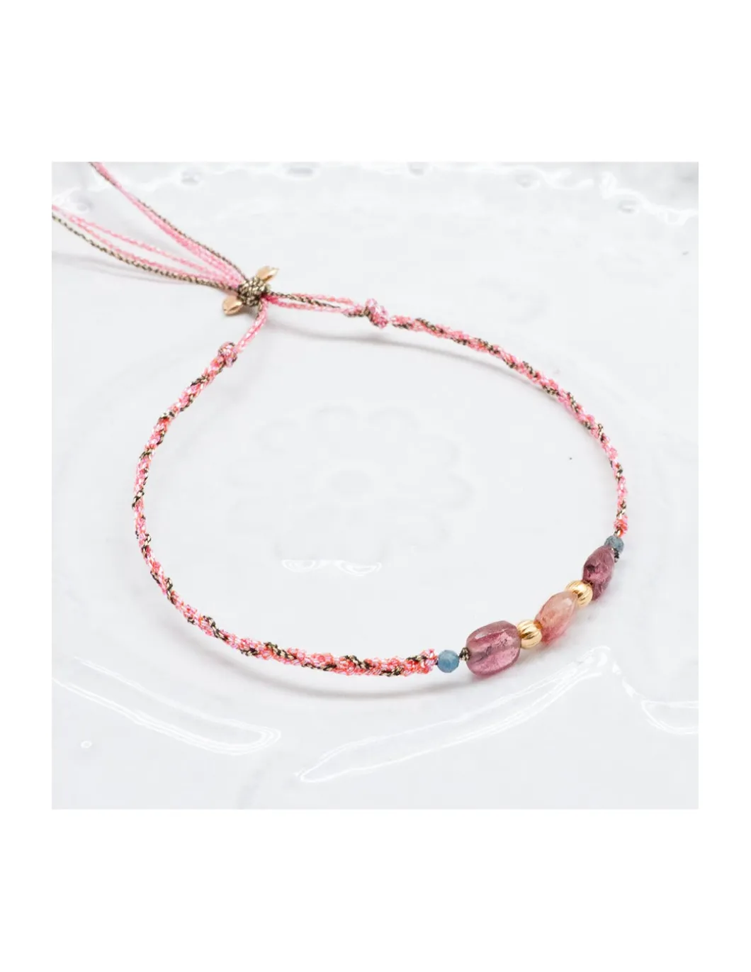 BIANCA - BRACELET TOURMALINES ET REDDISH SAPPHIRES SUR CORDON LUREX