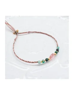 BIANCA - BRACELET TOURMALINE FLAT ET CHRYSOCOLLES SUR CORDON LUREX