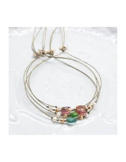 BIANCA - BRACELET TOURMALINE (COULEUR AU CHOIX) ET PERLES DE CULTURE SUR CORDON LUREX