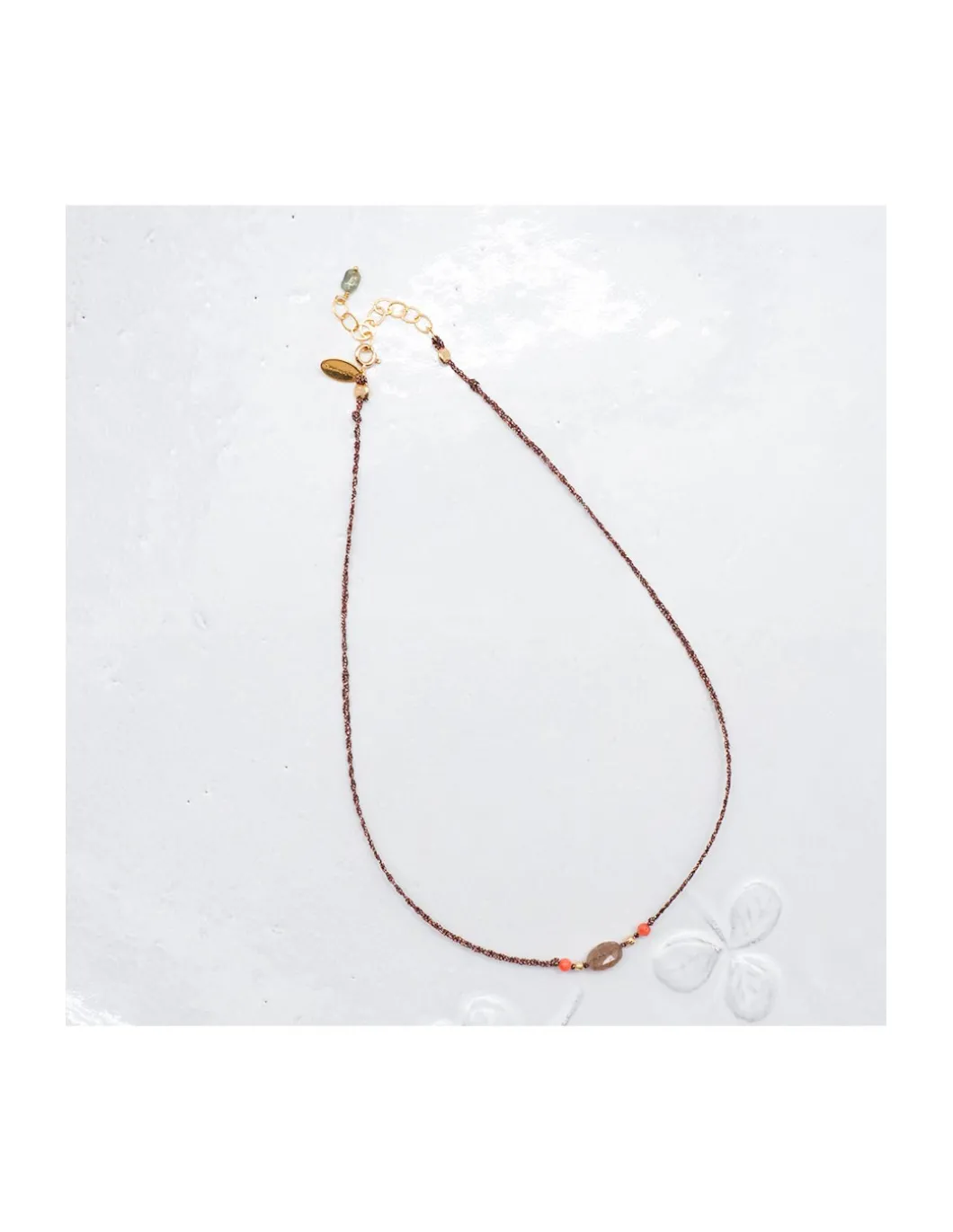 BIANCA - COLLIER ANDALOUSITE ET CORAIL BAMBOO SUR TRESSE LUREX
