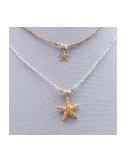 BIANCA - COLLIER CHARM AVEC GRANDE ÉTOILE DE MER ÉPAISSE SUR CORDON LUREX