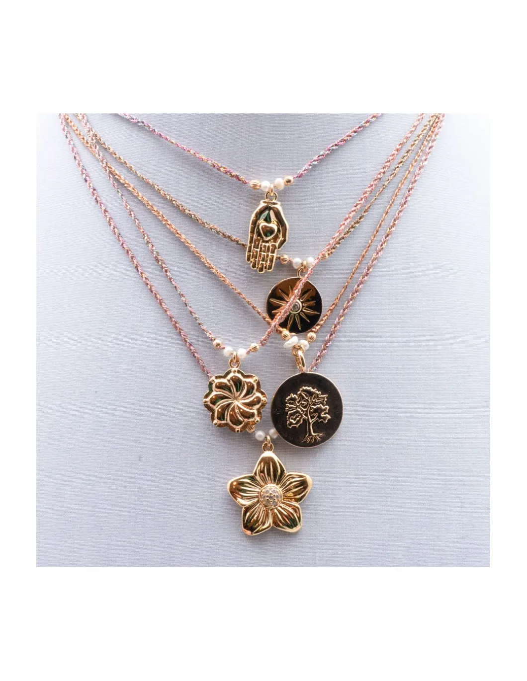 BIANCA - COLLIER CHARM FLEUR COEUR ZIRCONS