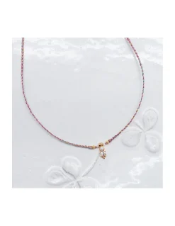 BIANCA - COLLIER CHARM ZIRCON, PERLES D'EAU DOUCE ET PERLES PLAQUÉES OR SUR CORDON LUREX