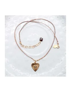BIANCA - COLLIER MÉDAILLE COEUR VINTAGE SUR CORDON LUREX
