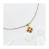 BIANCA - COLLIER PENDENTIF FLEUR INDIENNE ET TURQUOISES SUR TRESSE LUREX