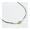 BIANCA - COLLIER TOURMALINE PICASSO ET QUARTZ ROSES SUR FIL LUREX