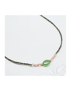 BIANCA - COLLIER TOURMALINE PICASSO ET QUARTZ ROSES SUR FIL LUREX