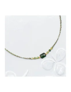 BIANCA - COLLIER TOURMALINE CARRÉE ET TOURMALINES VERTES SUR FIL LUREX